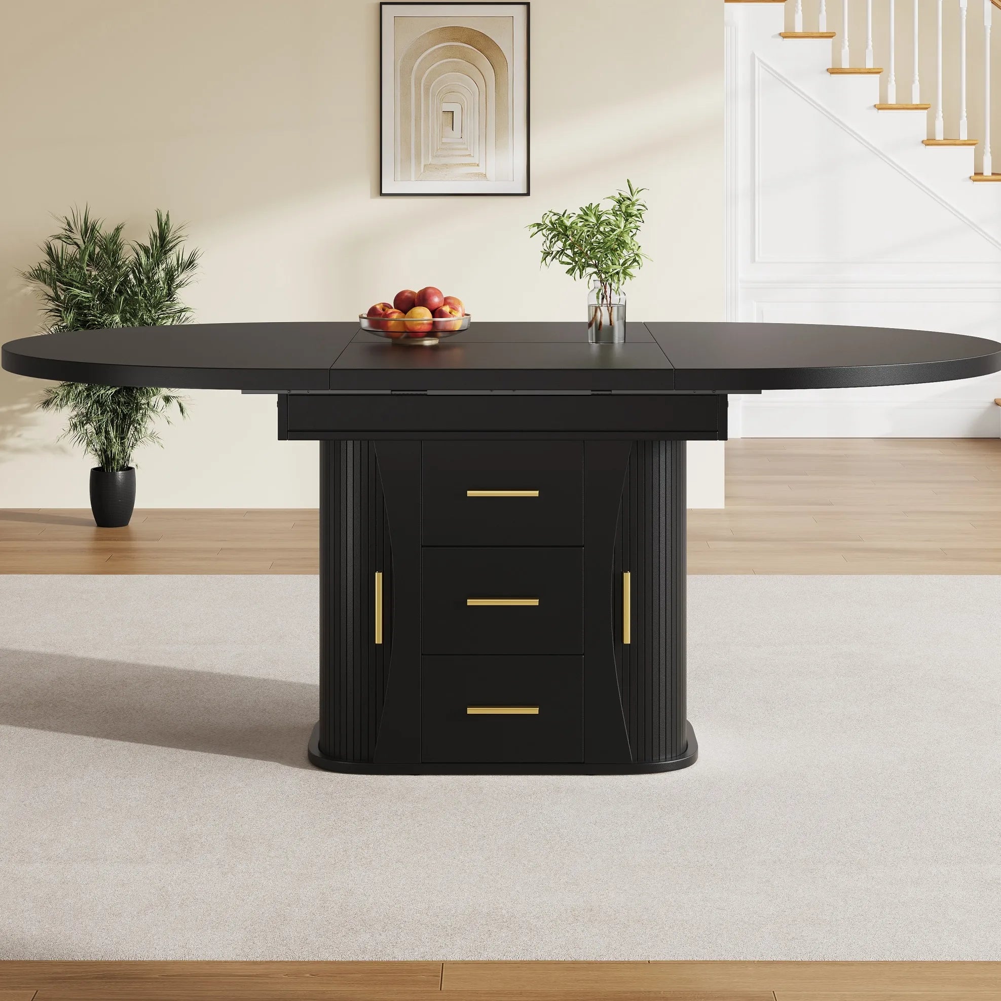 Table ronde extensible noire 118-158 cm
