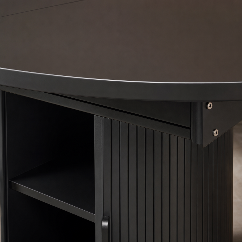 Table ronde extensible noyer et noir 118-158 cm, détail matière