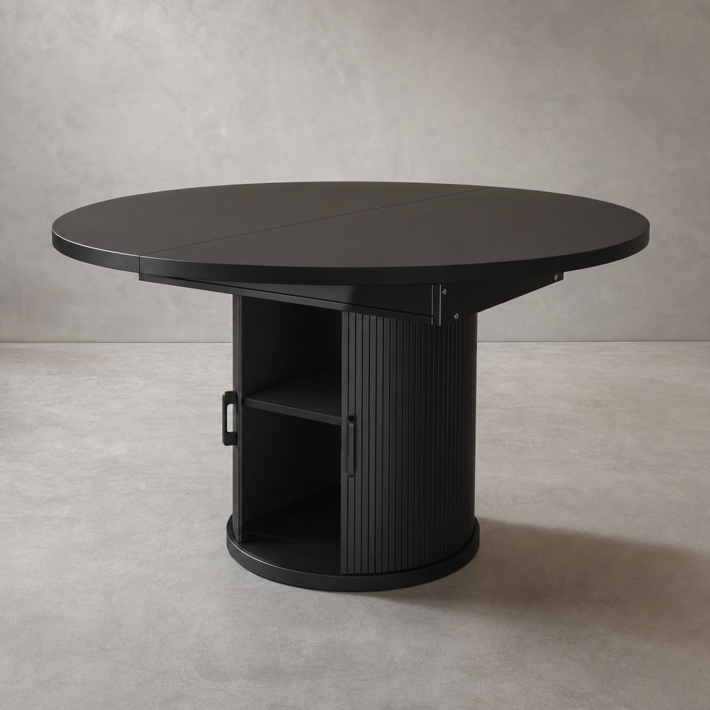 Table ronde extensible noyer et noir 118-158 cm, isolé studio